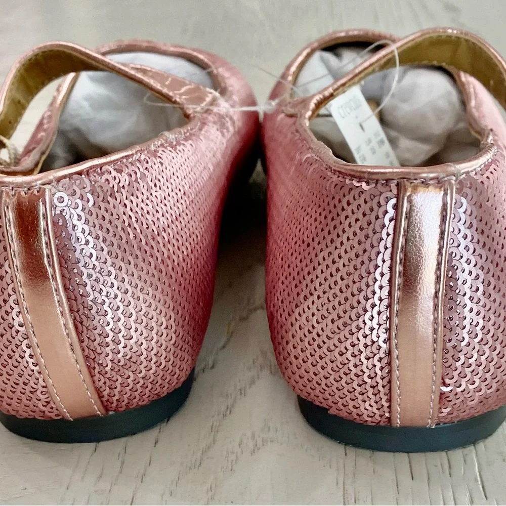 J. Crew Girls' Metallic Light Pink Rose Sparkling Mary Jane Buckle Flats Shoes 5
